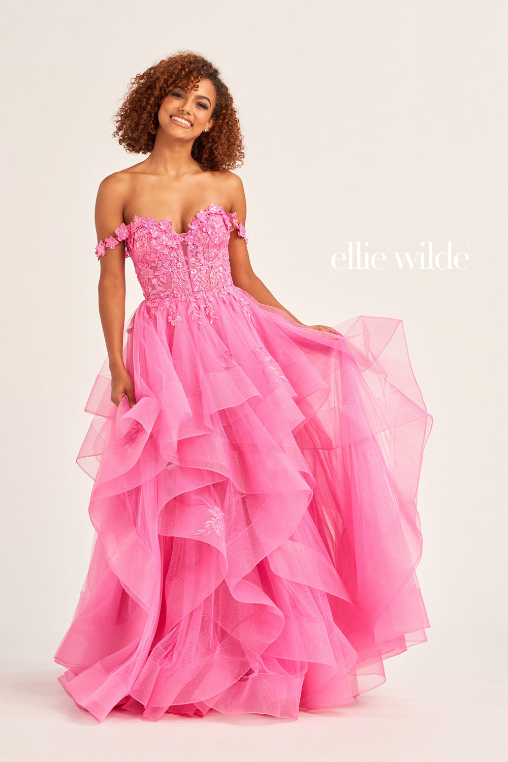 Ellie Wilde EW35084 prom dress images.  Ellie Wilde EW35084 is available in these colors: Bluebell, Teal, Royal Blue, Hot Pink, Emerald.