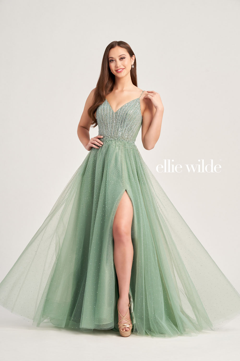 Ellie Wilde EW35088 prom dress images.  Ellie Wilde EW35088 is available in these colors: Sea Mist.