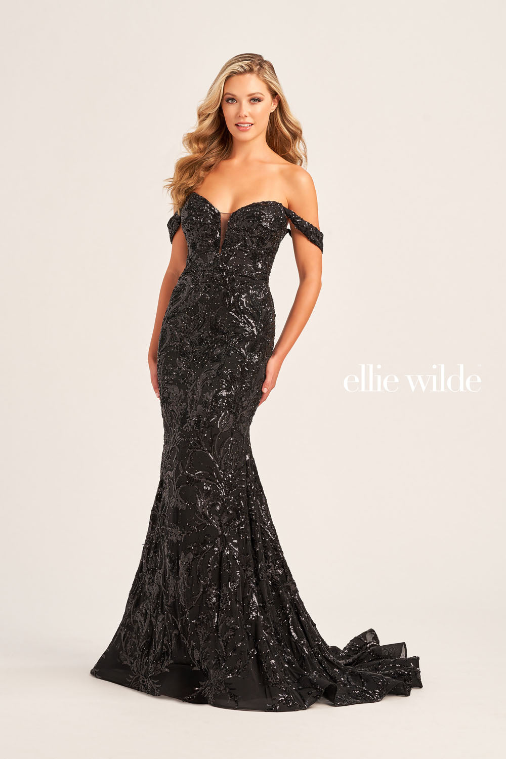 Ellie Wilde EW35094 prom dress images.  Ellie Wilde EW35094 is available in these colors: Dusk, Black, Ruby.