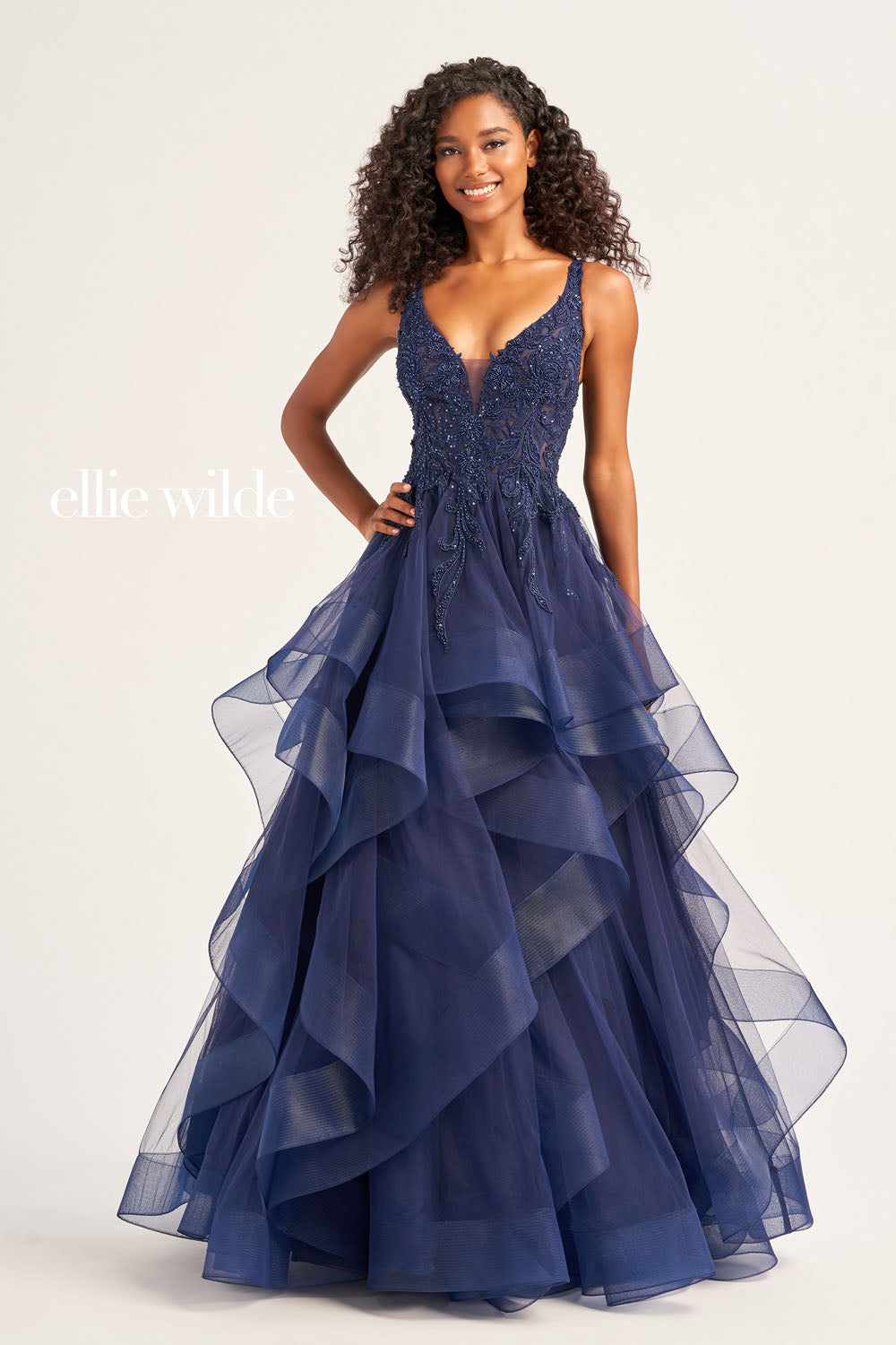 Ellie Wilde EW35119 prom dress images.  Ellie Wilde EW35119 is available in these colors: Royal Blue, Petal, Emerald, Navy Blue.