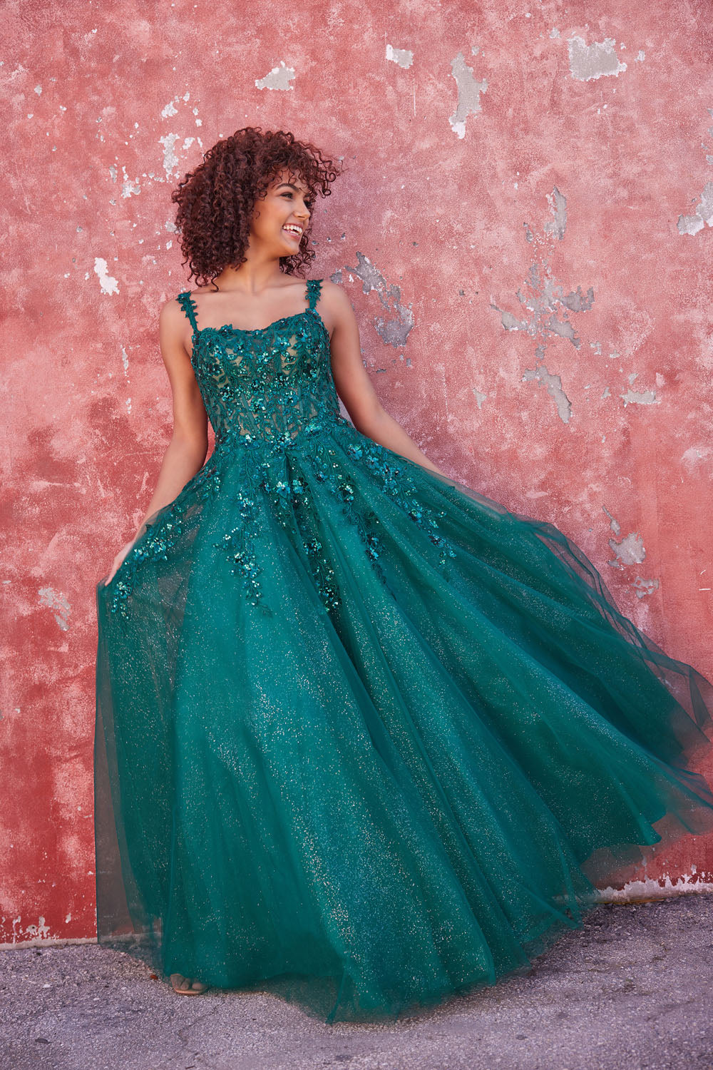 Ellie Wilde EW35123 prom dress images.  Ellie Wilde EW35123 is available in these colors: Emerald, Hot Pink, Light Blue .