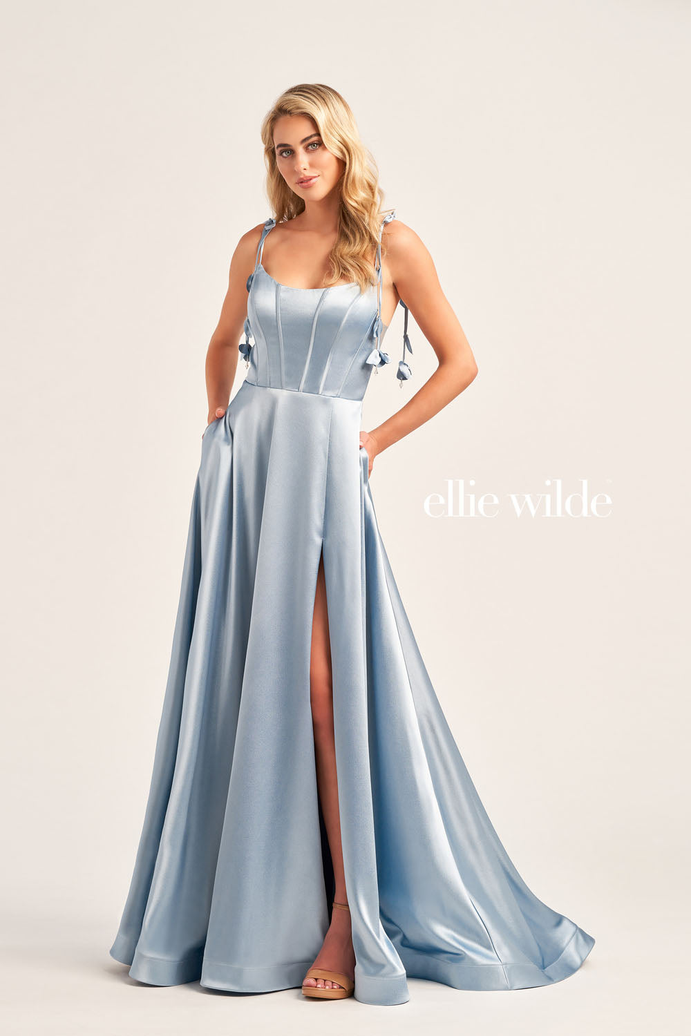 Ellie Wilde EW35215 prom dress images.  Ellie Wilde EW35215 is available in these colors: Olive, Royal Blue, Hot Pink, Misty Blue.