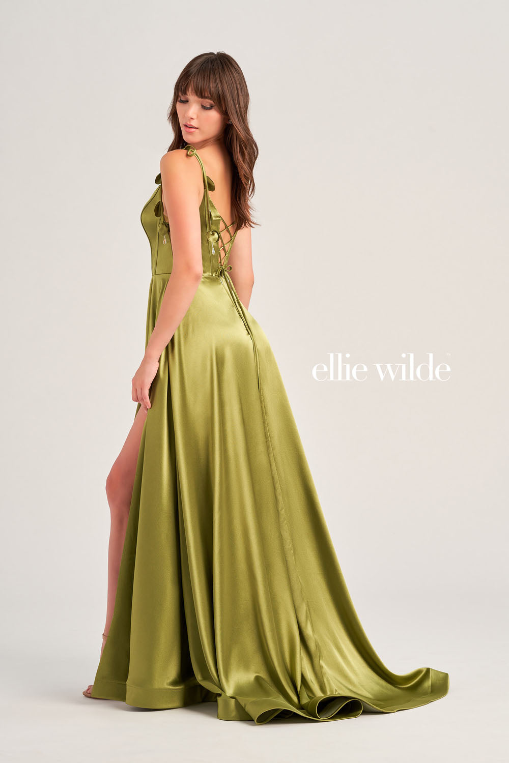 Ellie Wilde EW35215 prom dress images.  Ellie Wilde EW35215 is available in these colors: Olive, Royal Blue, Hot Pink, Misty Blue.