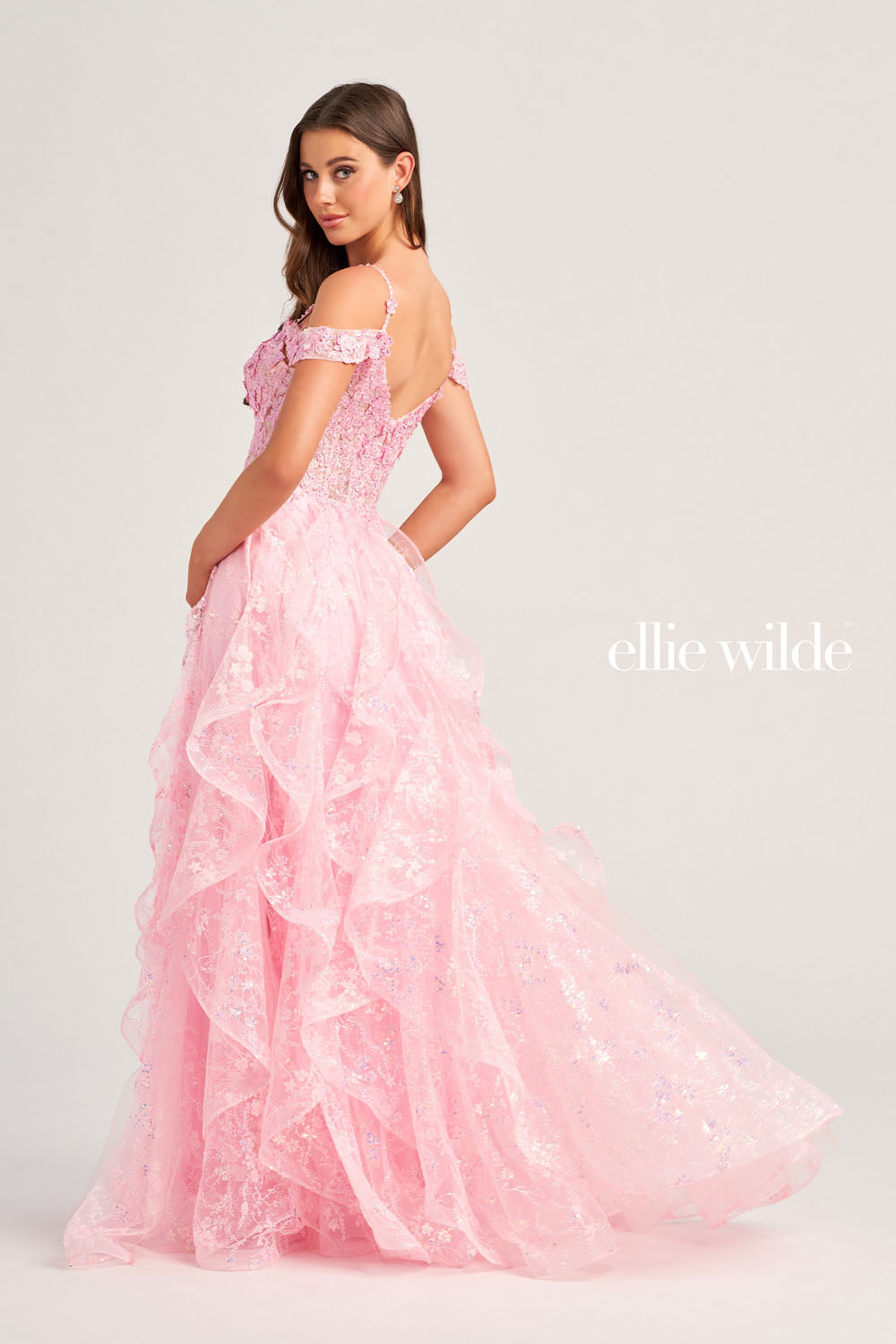 Ellie Wilde EW35218 prom dress images.  Ellie Wilde EW35218 is available in these colors: Pink, Black, White, Navy Blue, Emerald.