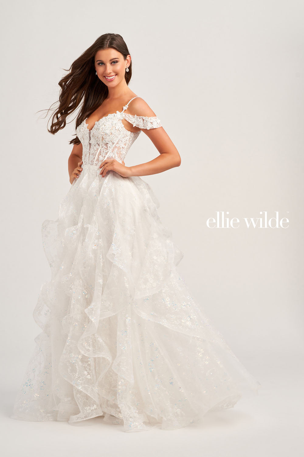 Ellie Wilde EW35218 prom dress images.  Ellie Wilde EW35218 is available in these colors: Pink, Black, White, Navy Blue, Emerald.