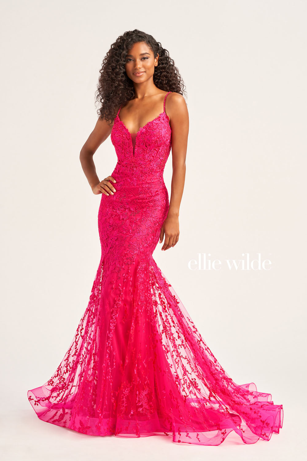 Ellie Wilde EW35220 prom dress images.  Ellie Wilde EW35220 is available in these colors: Cerulean Blue, Hot Pink, Emerald.