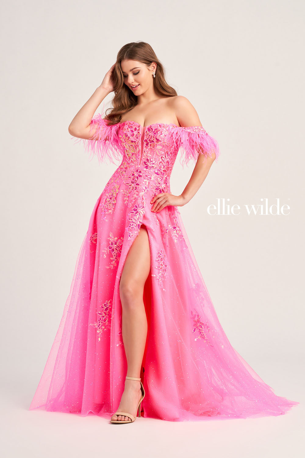 Ellie Wilde EW35220 prom dress images.  Ellie Wilde EW35220 is available in these colors: Cerulean Blue, Hot Pink, Emerald.