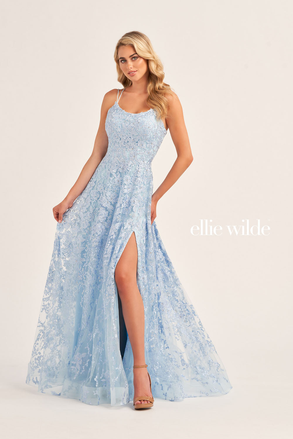 Ellie Wilde EW35222 prom dress images.  Ellie Wilde EW35222 is available in these colors: Magenta, Light Blue, Emerald, Royal Blue, Navy Blue, Sage.