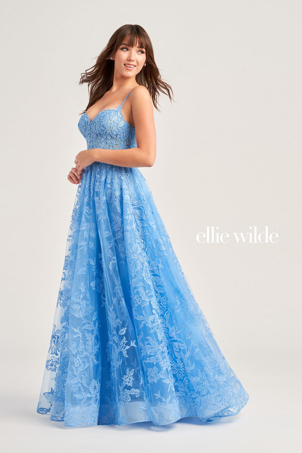 Ellie Wilde EW35226 prom dress images.  Ellie Wilde EW35226 is available in these colors: Bluebell, Strawberry, Sage, Emerald.