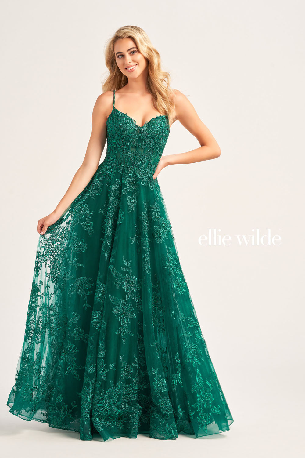 Ellie Wilde EW35226 prom dress images.  Ellie Wilde EW35226 is available in these colors: Bluebell, Strawberry, Sage, Emerald.