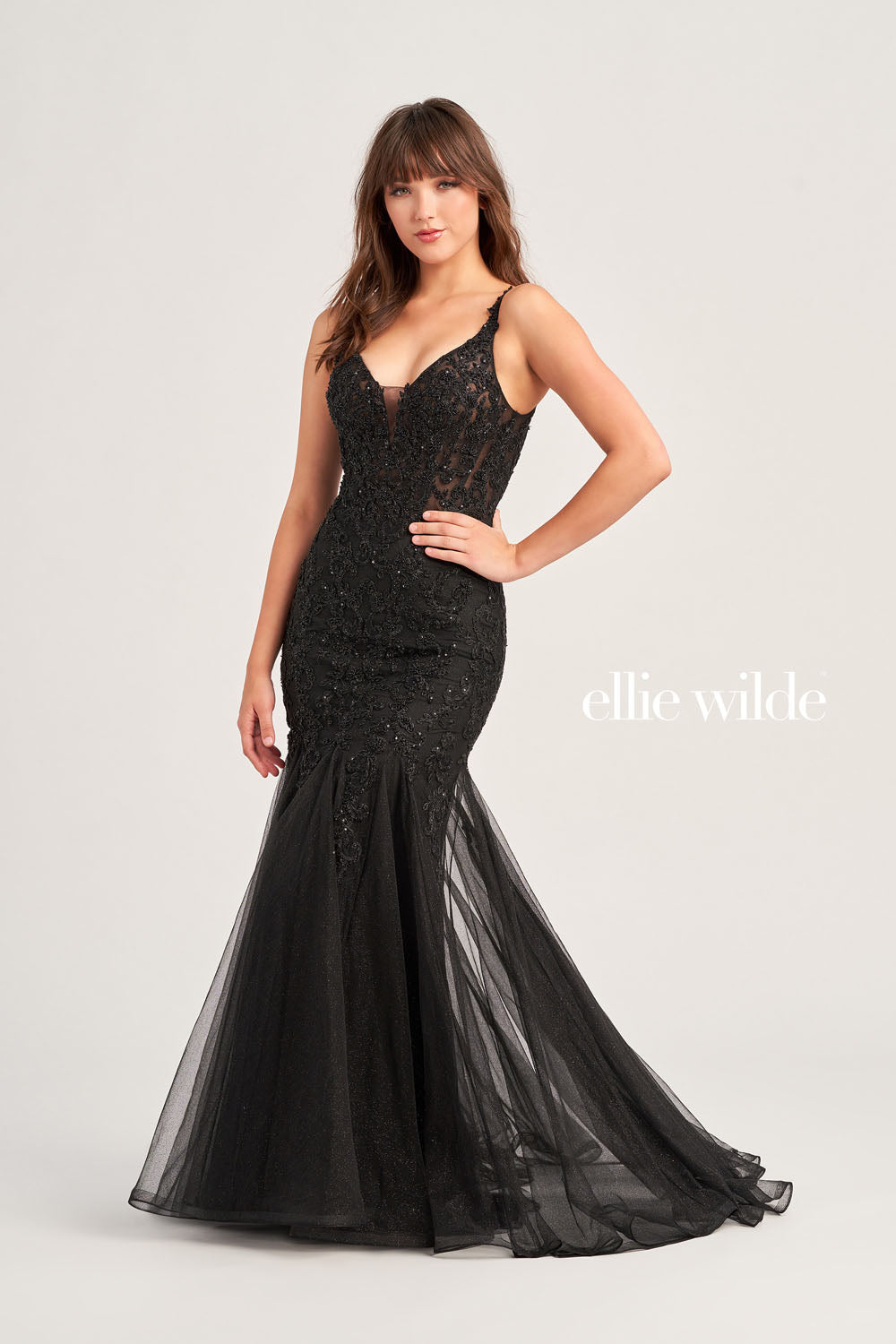 Ellie Wilde EW35227 prom dress images.  Ellie Wilde EW35227 is available in these colors: Bluebell, Black, Lilac, Dusty Rose.