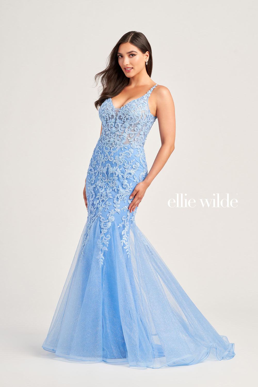 Ellie Wilde EW35227 prom dress images.  Ellie Wilde EW35227 is available in these colors: Bluebell, Black, Lilac, Dusty Rose.