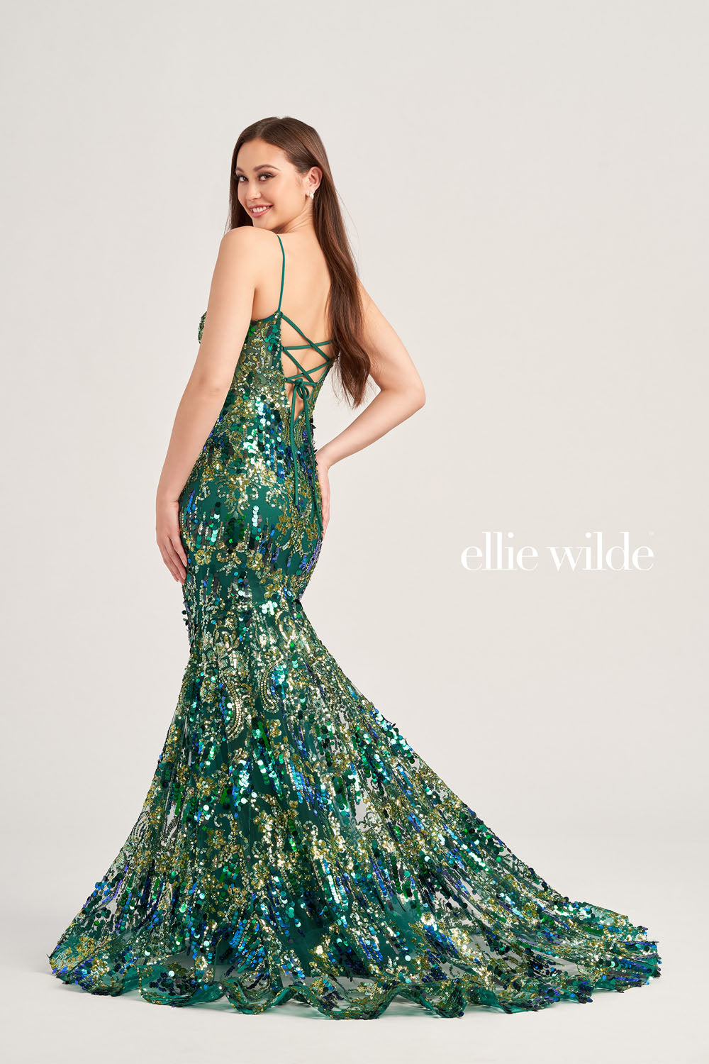 Ellie Wilde EW35228 prom dress images.  Ellie Wilde EW35228 is available in these colors: Bluebell, Emerald Gold.