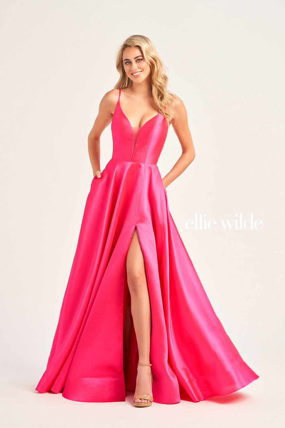 Ellie Wilde EW35232 prom dress images.  Ellie Wilde EW35232 is available in these colors: Emerald, Navy Blue, Teal, Royal Blue, Magenta.