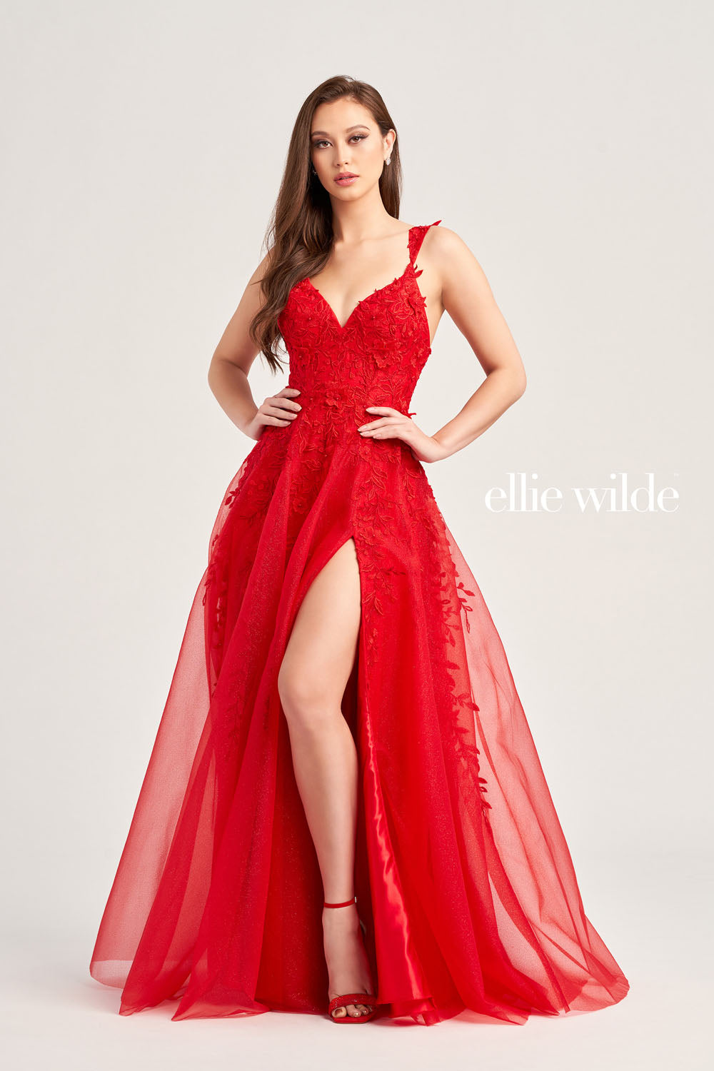 Ellie Wilde EW35233 prom dress images.  Ellie Wilde EW35233 is available in these colors: Red, Royal Blue, Light Blue, Light Yellow.