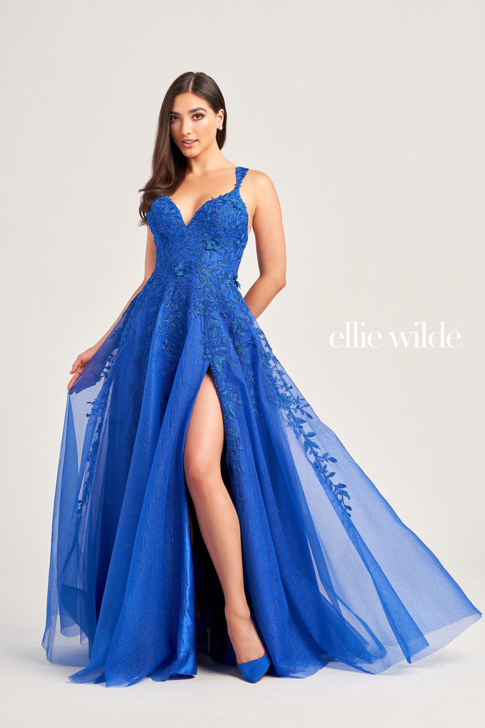 Ellie Wilde EW35233 prom dress images.  Ellie Wilde EW35233 is available in these colors: Red, Royal Blue, Light Blue, Light Yellow.