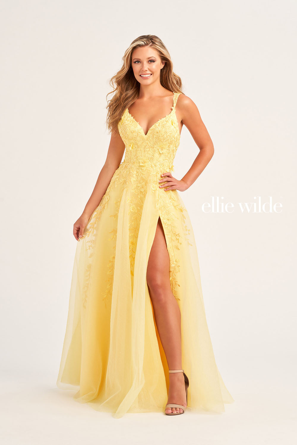 Ellie Wilde EW35233 prom dress images.  Ellie Wilde EW35233 is available in these colors: Red, Royal Blue, Light Blue, Light Yellow.