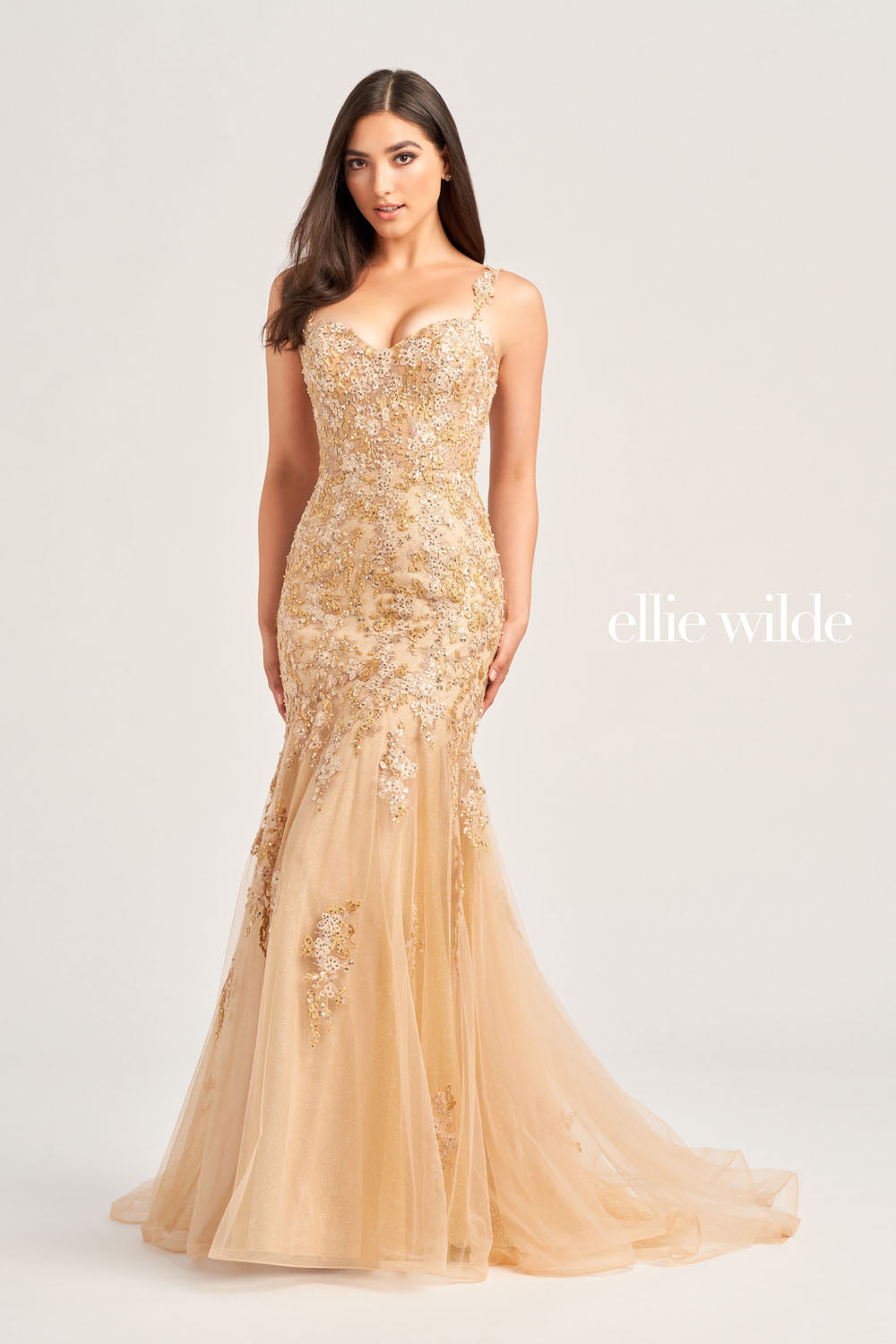 Ellie Wilde EW35238 prom dress images.  Ellie Wilde EW35238 is available in these colors: Bluebell, Hot Pink, Dark Champagne, Emerald.