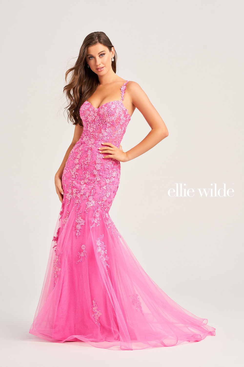 Ellie Wilde EW35238 prom dress images.  Ellie Wilde EW35238 is available in these colors: Bluebell, Hot Pink, Dark Champagne, Emerald.