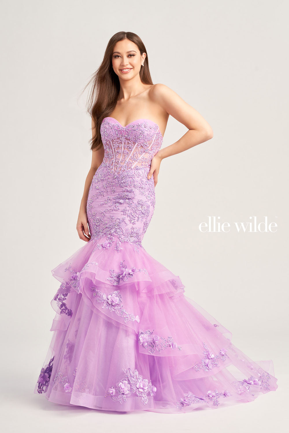 Ellie Wilde EW35239 prom dress images.  Ellie Wilde EW35239 is available in these colors: Ocean Blue, Lilac, Red.