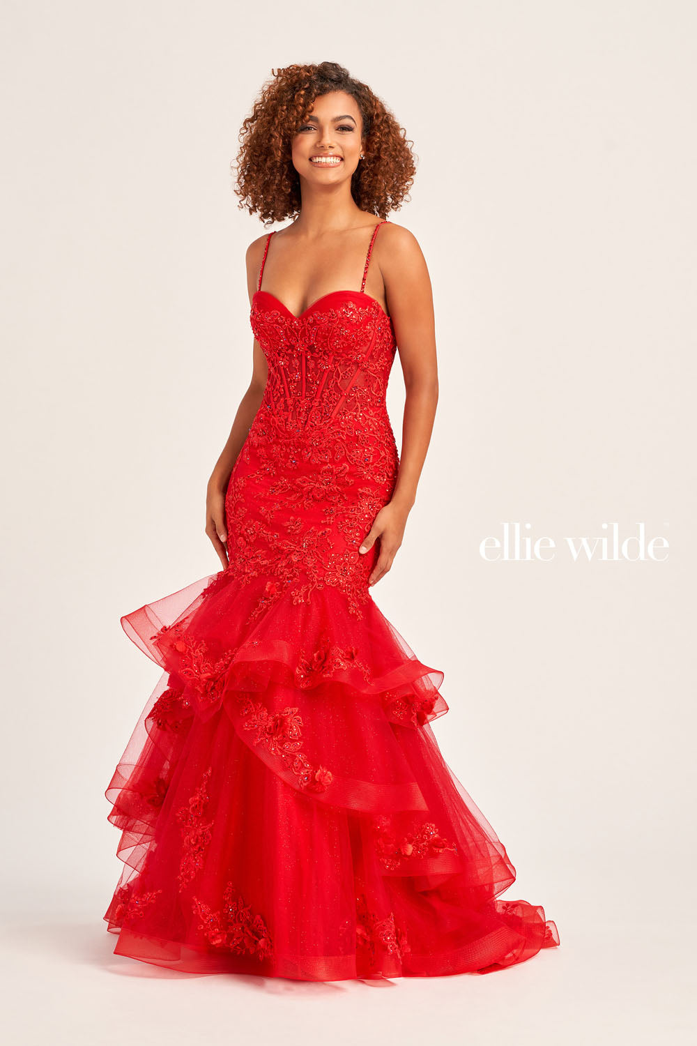 Ellie Wilde EW35239 prom dress images.  Ellie Wilde EW35239 is available in these colors: Ocean Blue, Lilac, Red.