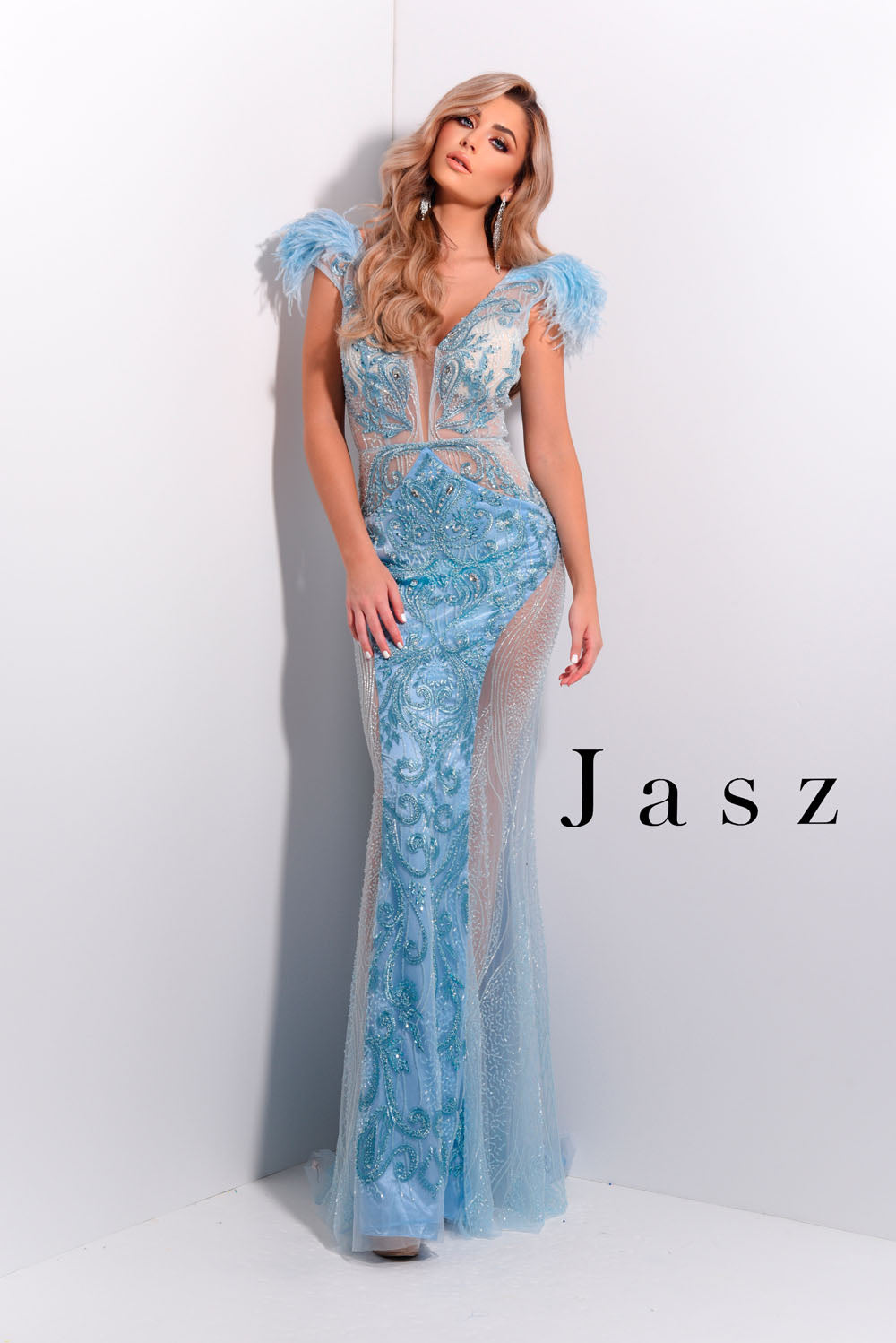 Jasz Couture 7226 prom dress images.  Jasz Couture 7226 is available in these colors: Black Gunmetal,  Lilac,  Sky Blue.