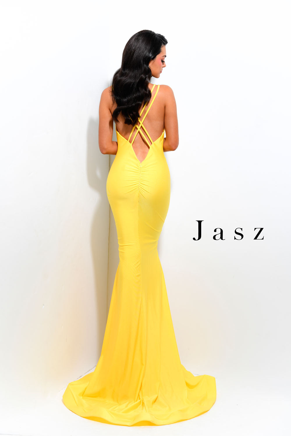 Jasz Couture 7345 prom dress images.  Jasz Couture 7345 is available in these colors: Cobalt,  Fuchsia,  Yellow.