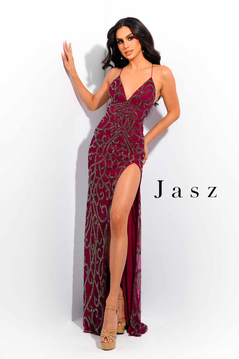 Jasz Couture 7368 prom dress images.  Jasz Couture 7368 is available in these colors: Black,  Navy,  Raspberry,  Silver,  Sky Blue,  Watermelon.