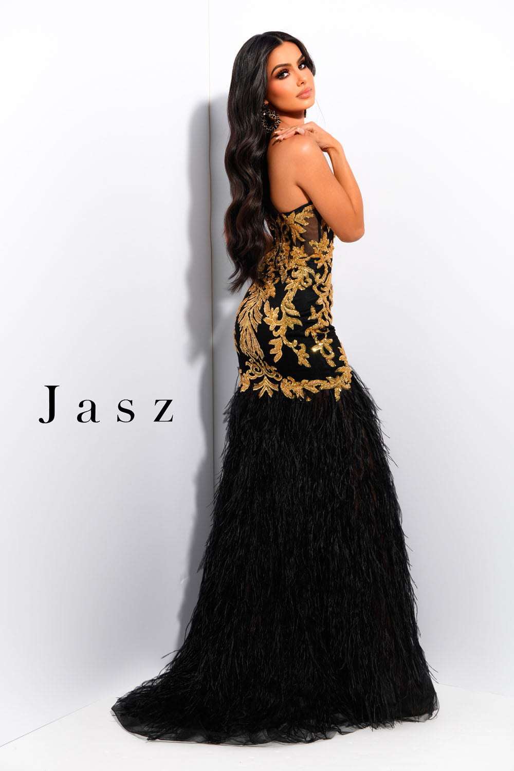 Jasz Couture 7396 prom dress images.  Jasz Couture 7396 is available in these colors: Black Gold,  Nude White.