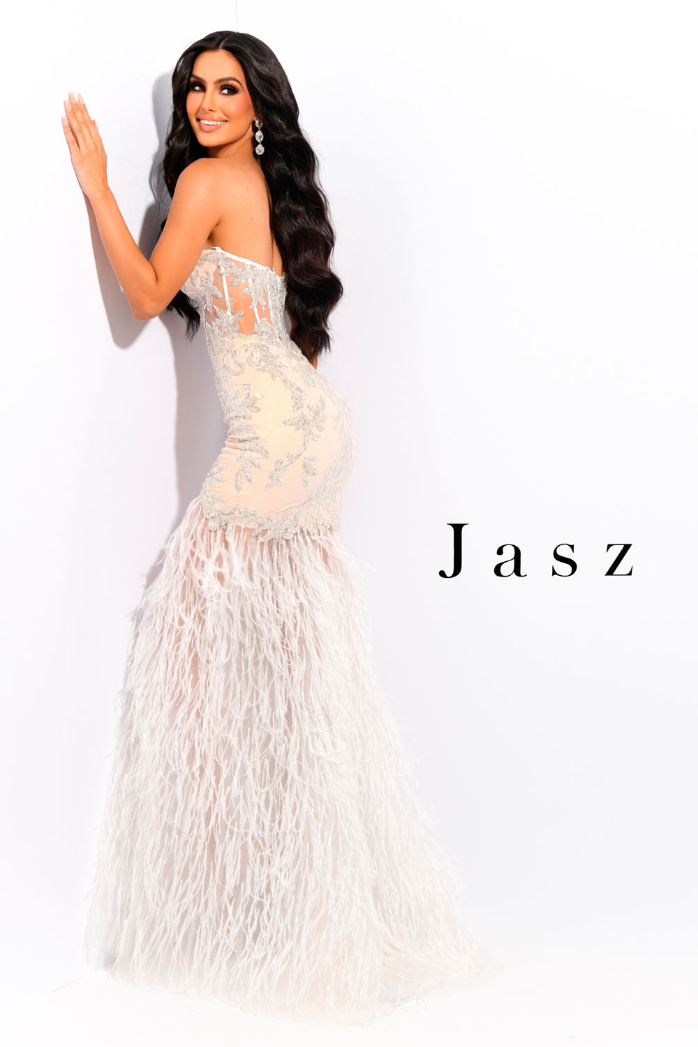 Jasz Couture 7396 prom dress images.  Jasz Couture 7396 is available in these colors: Black Gold,  Nude White.