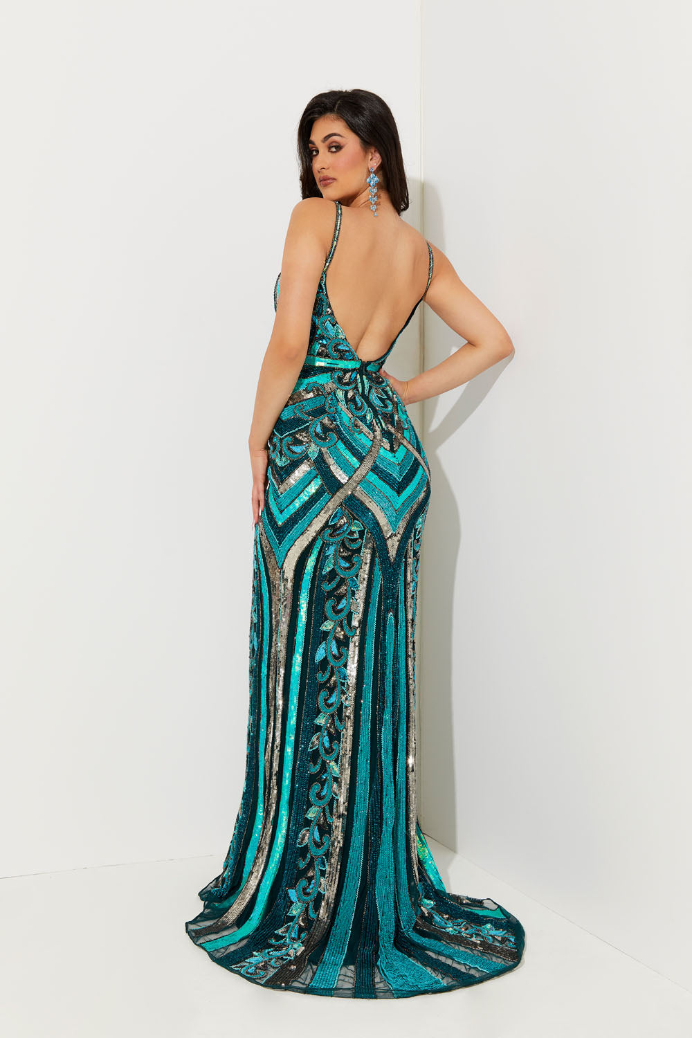 Jasz Couture 7524 prom dress images.  Jasz Couture 7524 is available in these colors: Green Multi, Ivory Silver.