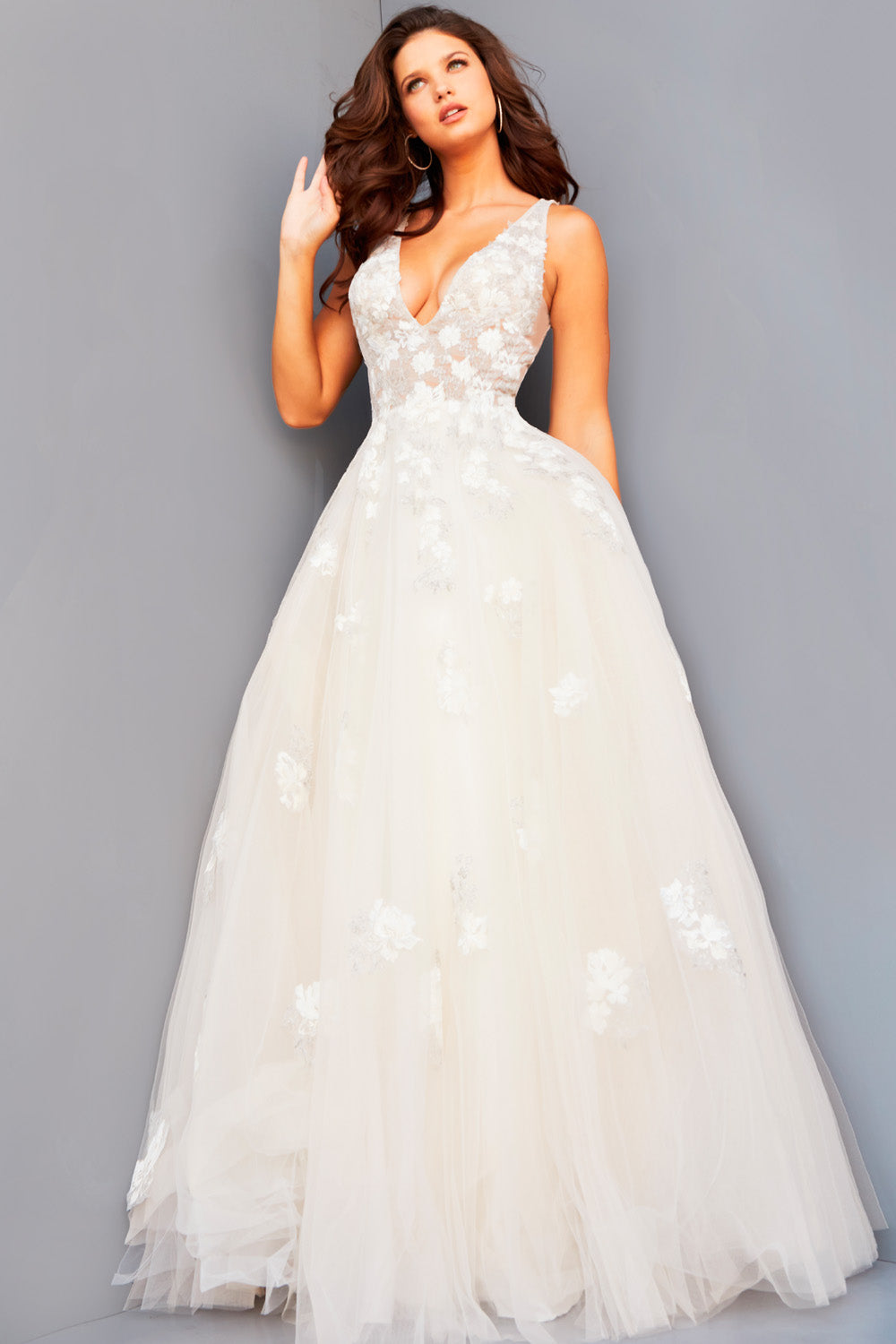 Jovani 06286 Cream prom dress images.  Jovani style 06286 is available in these colors: Cream, Light Blue, Red.