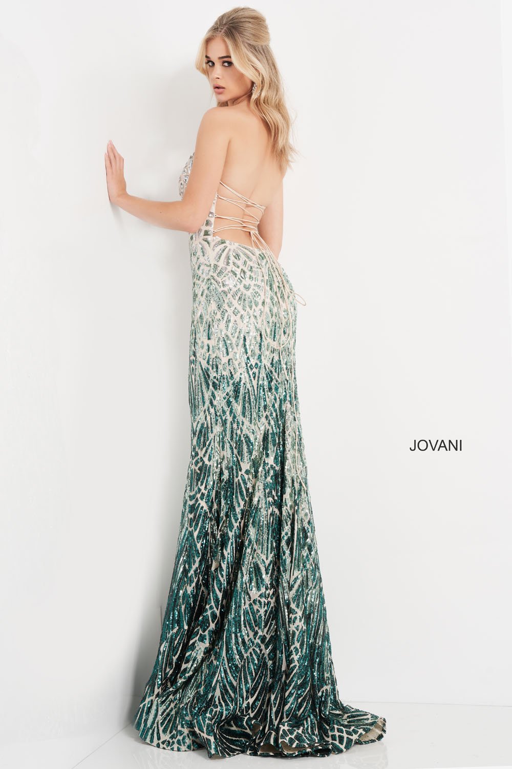 Jovani 06459 prom dress images.  Jovani 06459 is available in these colors: Silver Green, Silver Cafe.