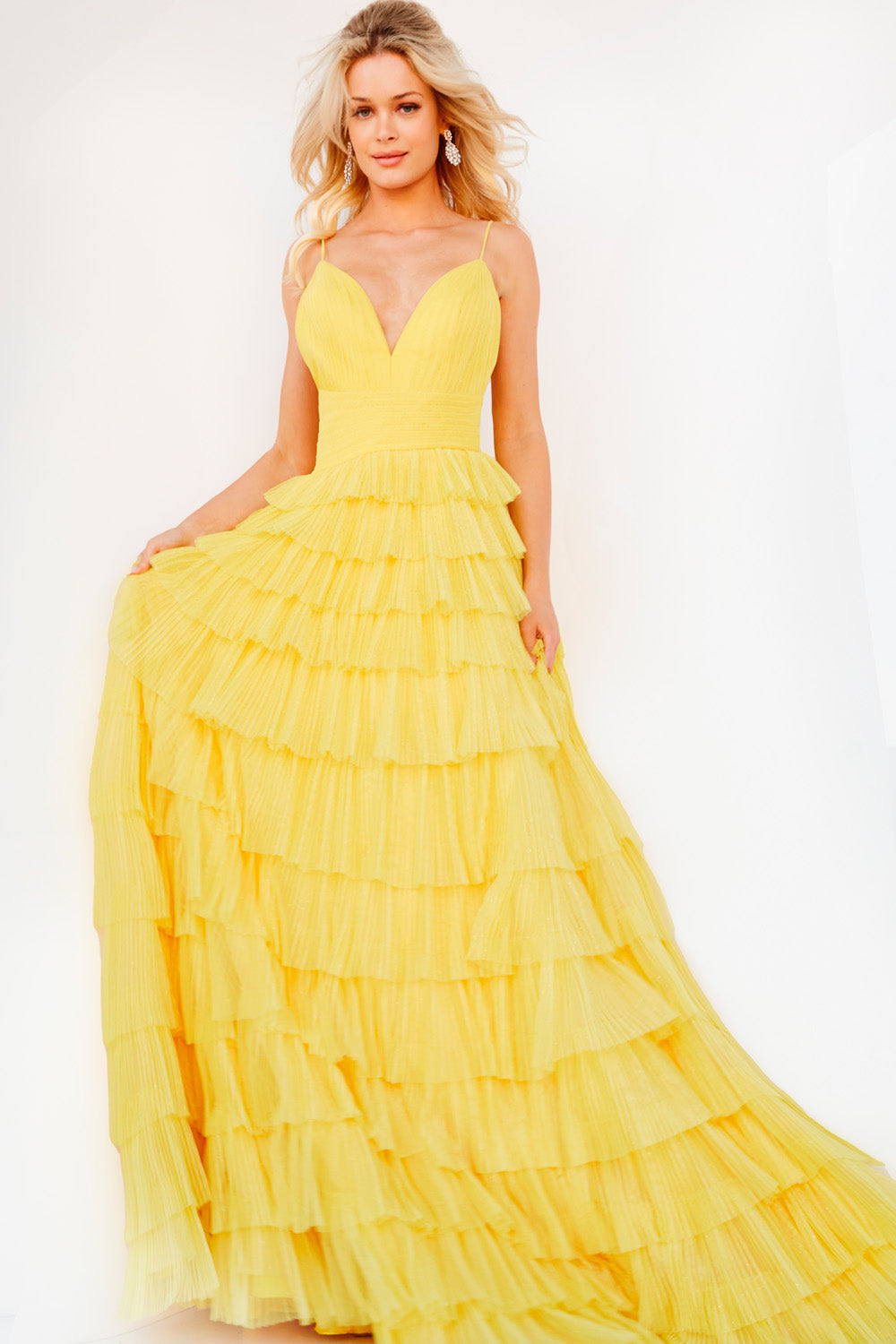 Jovani 08480 Yellow prom dress images.  Jovani style 08480 is available in these colors: Black, Hot Pink, Yellow.