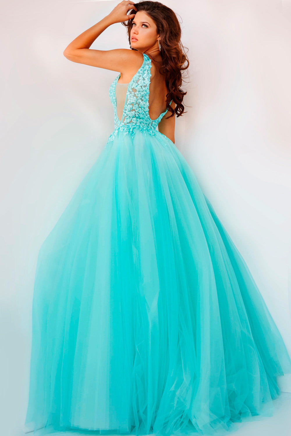 Jovani 08572 Mint prom dress images.  Jovani style 08572 is available in these colors: Lilac, Mint, Navy.