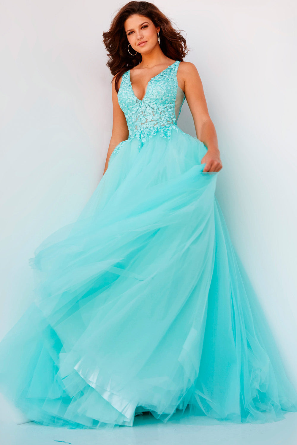 Jovani 08572 Mint prom dress images.  Jovani style 08572 is available in these colors: Lilac, Mint, Navy.