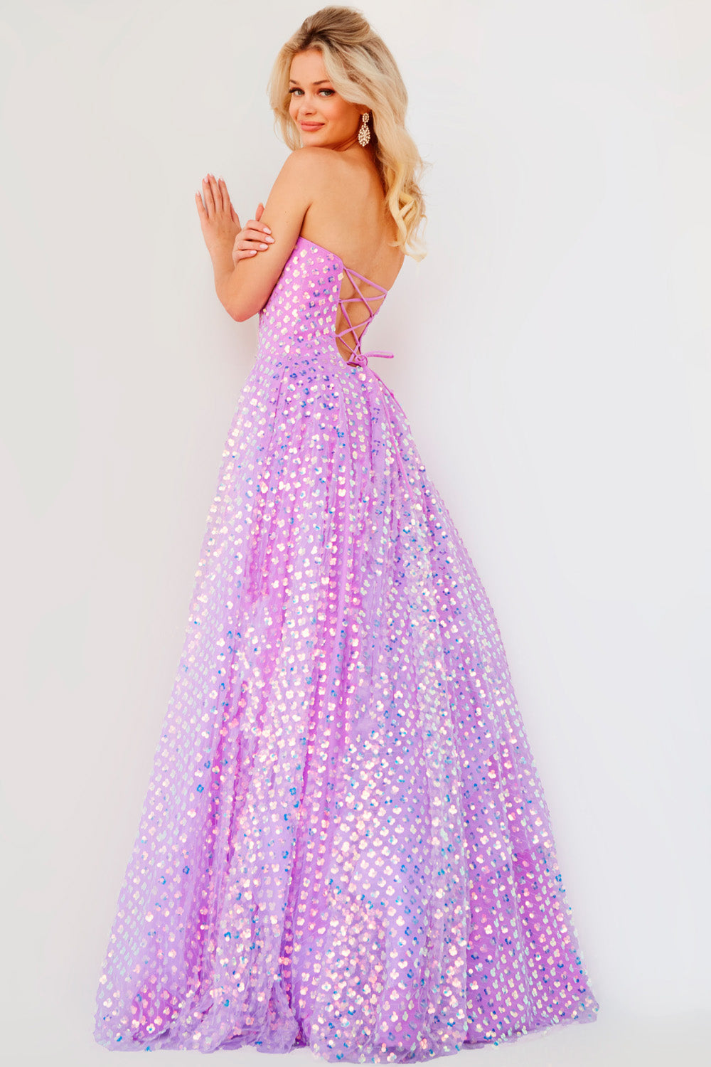 Jovani 08605 Lilac prom dress images.  Jovani style 08605 is available in these colors: Lilac, White.