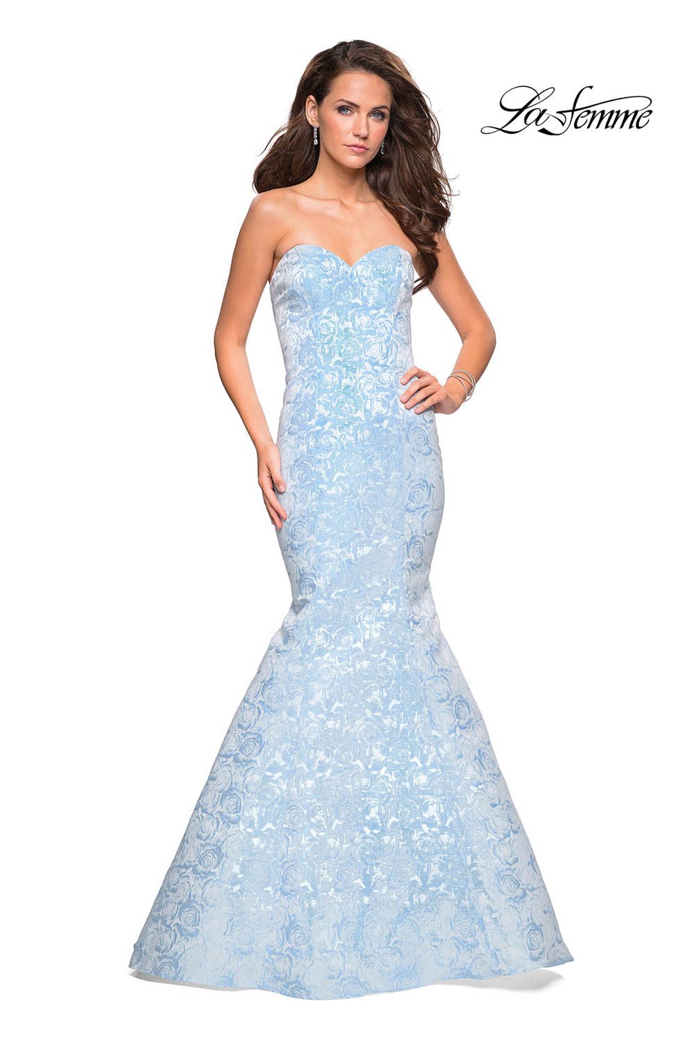 La Femme 26975 prom dress images.  La Femme 26975 is available in these colors: Black Silver, Light Blue, Light Pink, Yellow.