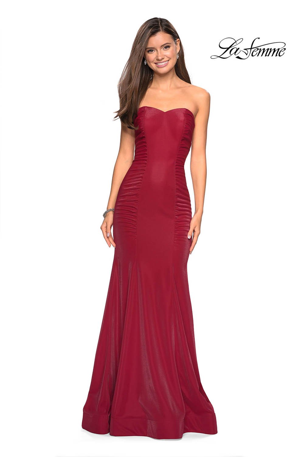 La Femme 26999 prom dress images.  La Femme 26999 is available in these colors: Black, Deep Red, Indigo.