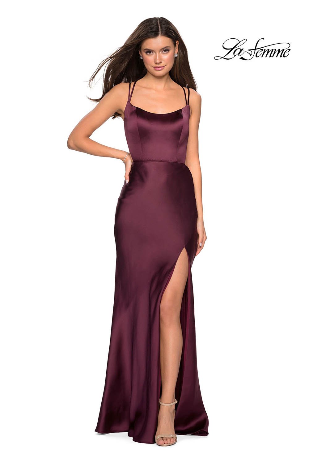 La Femme 27010 prom dress images.  La Femme 27010 is available in these colors: Blush, Navy, Wine.