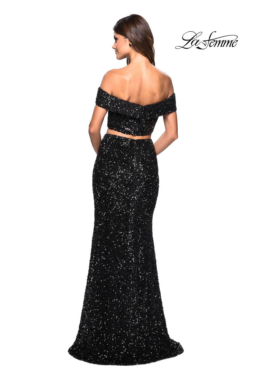 La Femme 27020 prom dress images.  La Femme 27020 is available in these colors: Black, Fuchsia.