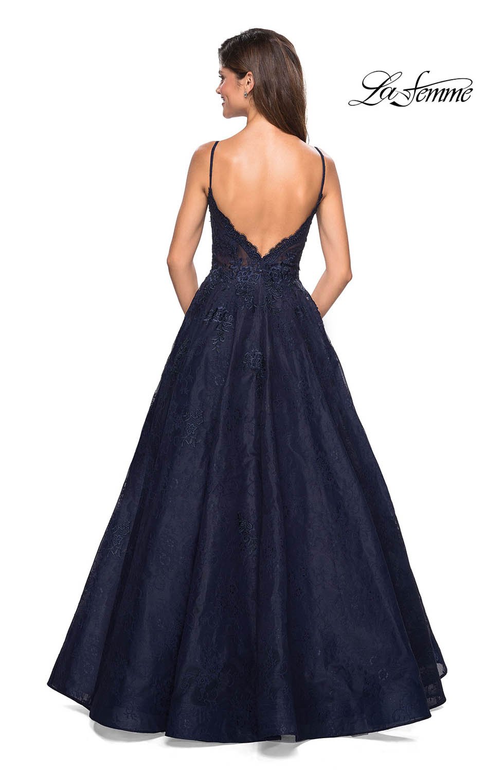 La Femme 27030 prom dress images.  La Femme 27030 is available in these colors: Burgundy, Navy, Periwinkle.