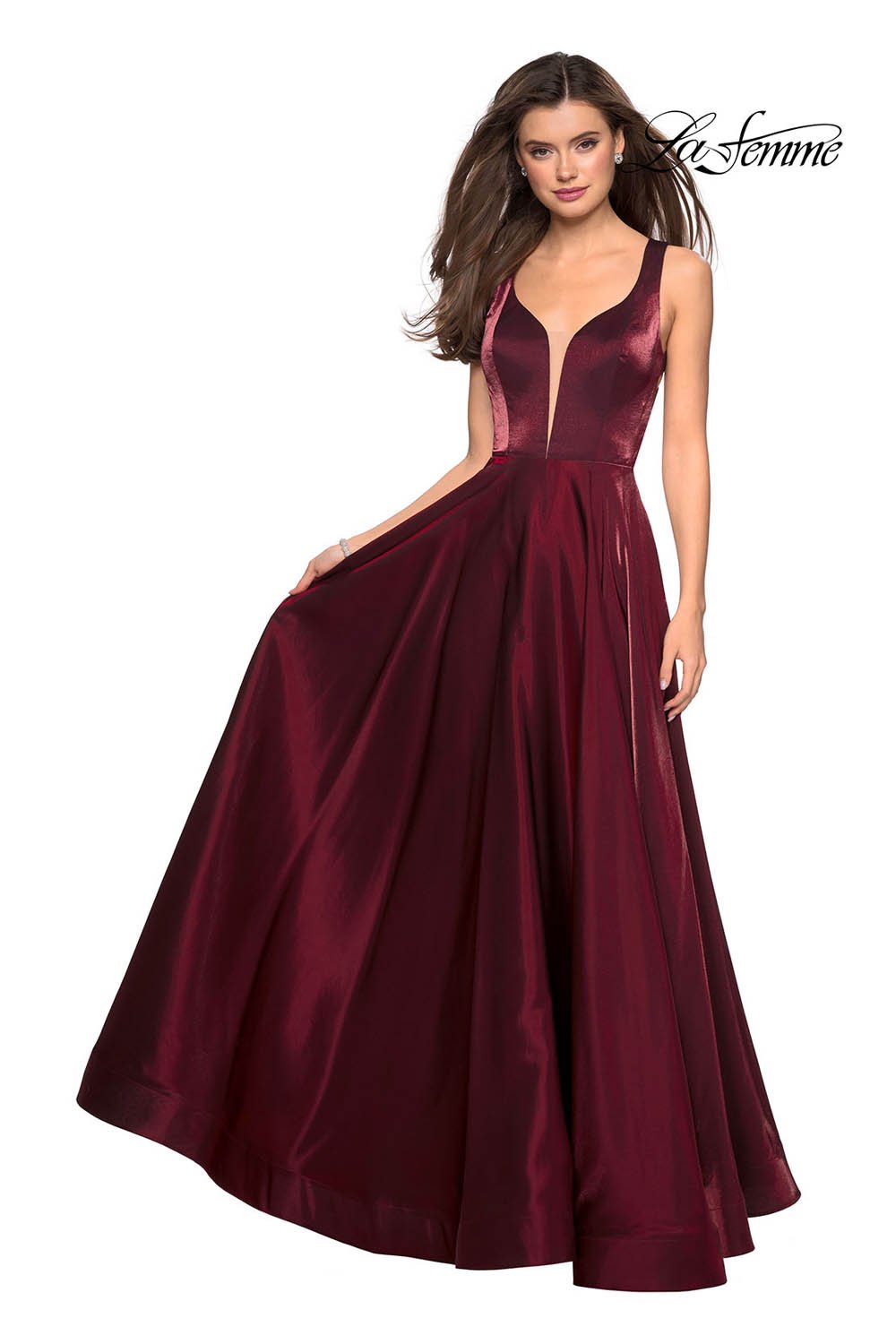 La Femme 27049 prom dress images.  La Femme 27049 is available in these colors: Burgundy, Gunmetal, Navy, Plum.