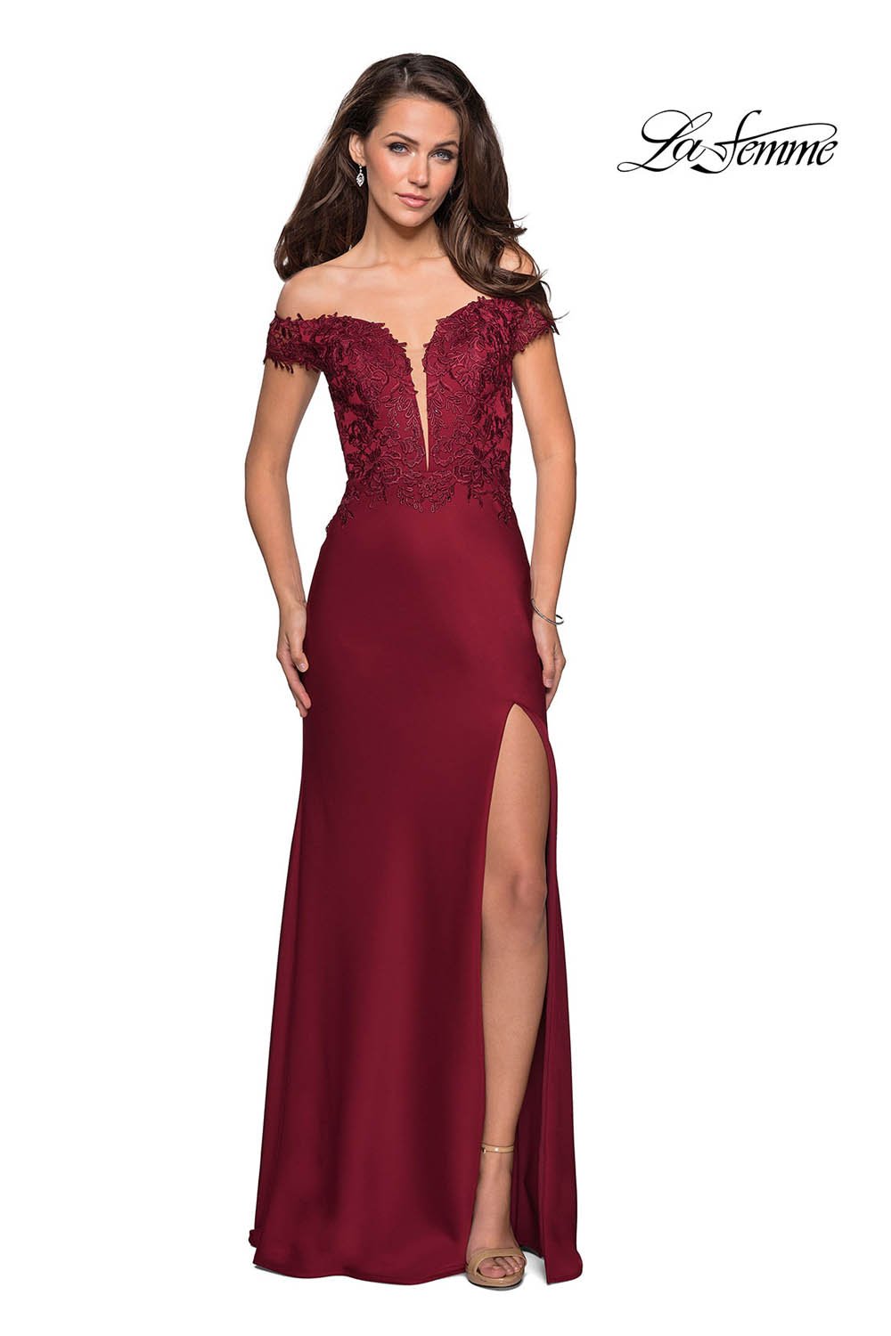 La Femme 27097 prom dress images.  La Femme 27097 is available in these colors: Black, Hunter Green, Wine.