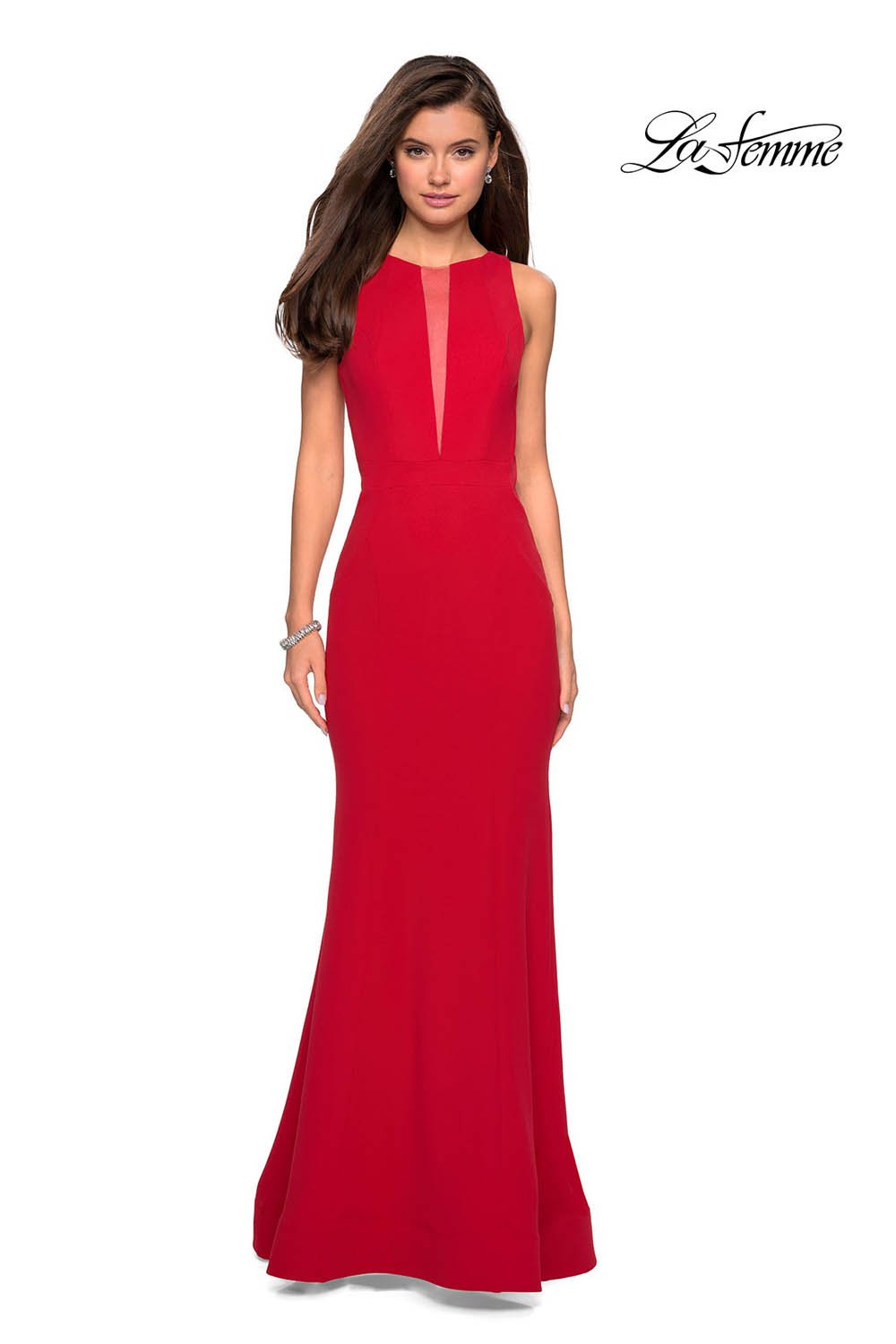 La Femme 27124 prom dress images.  La Femme 27124 is available in these colors: Black, Red, Sapphire Blue, White.