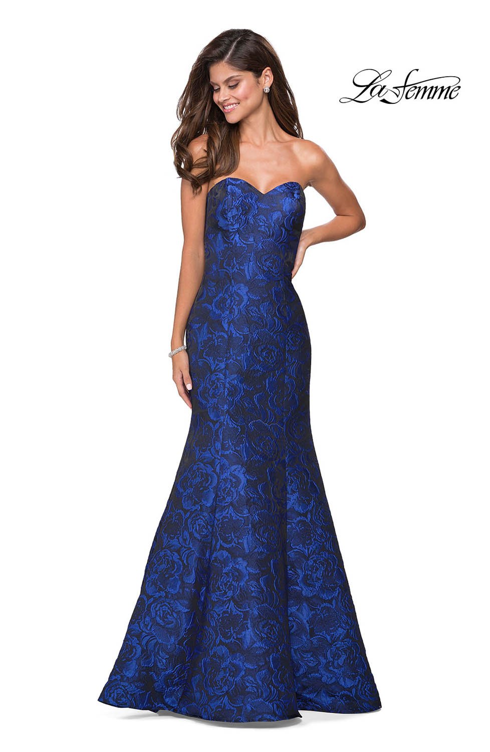 La Femme 27149 prom dress images.  La Femme 27149 is available in these colors: Black, Red, Royal Blue.