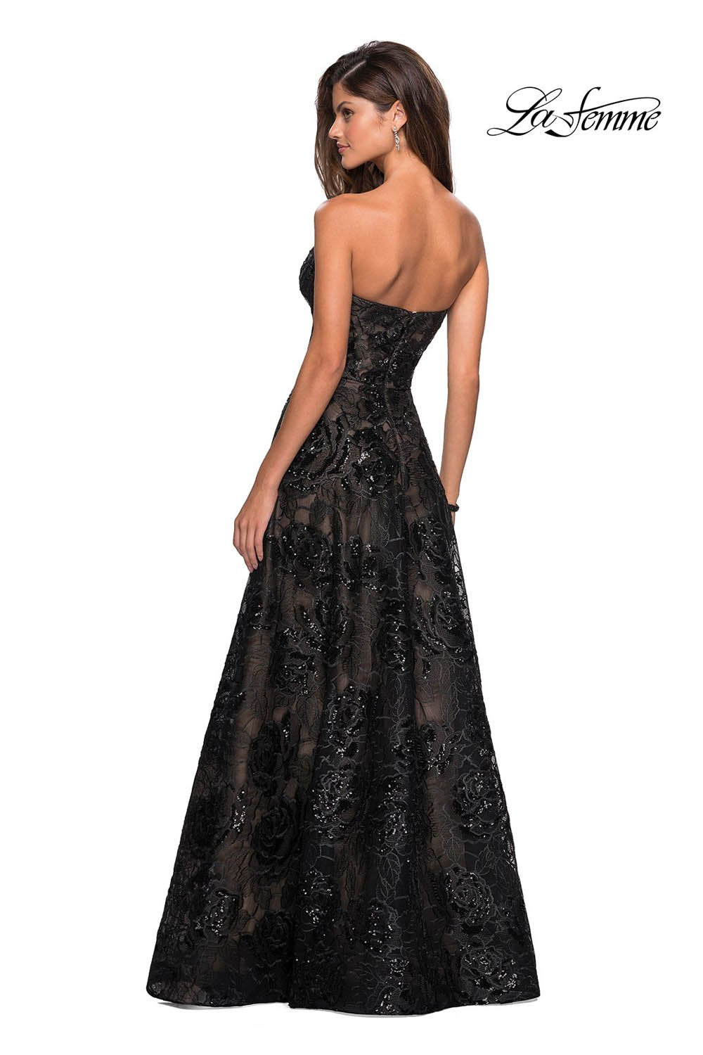 La Femme 27164 prom dress images.  La Femme 27164 is available in these colors: Black Nude.