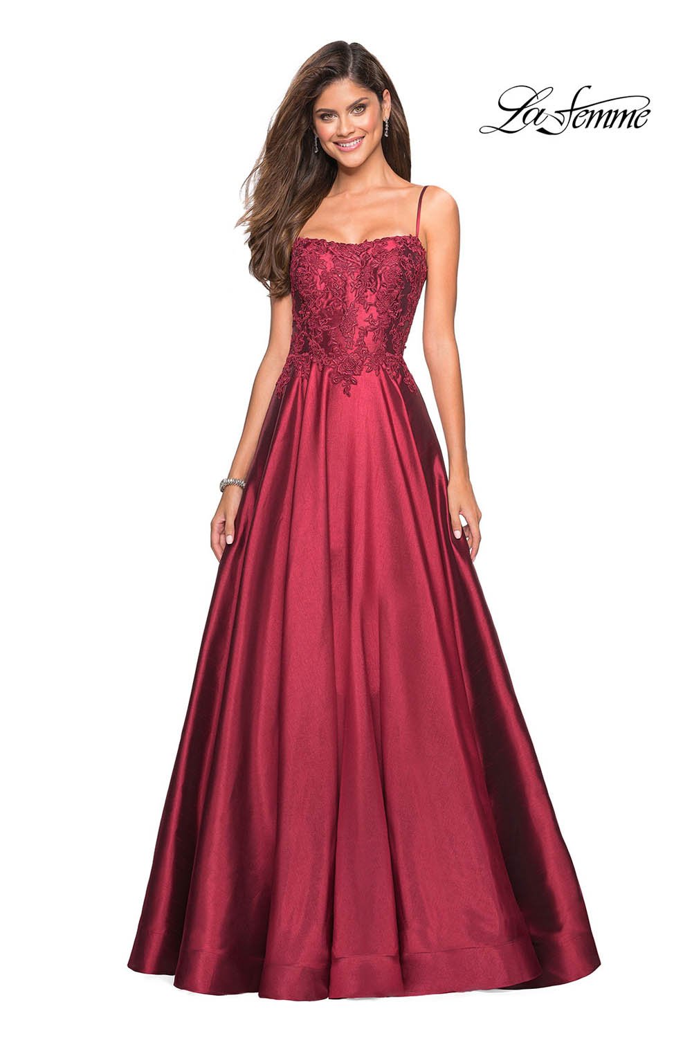 La Femme 27222 prom dress images.  La Femme 27222 is available in these colors: Burgundy, Hot Pink, Royal Blue, Teal.