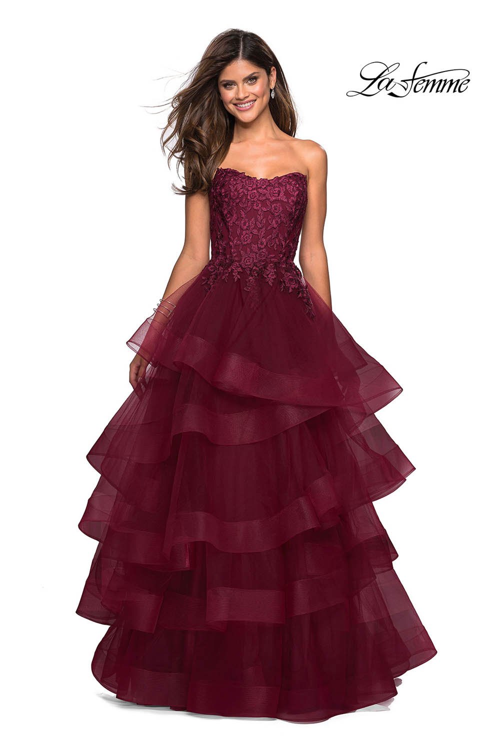 La Femme 27291 prom dress images.  La Femme 27291 is available in these colors: Black, Burgundy.