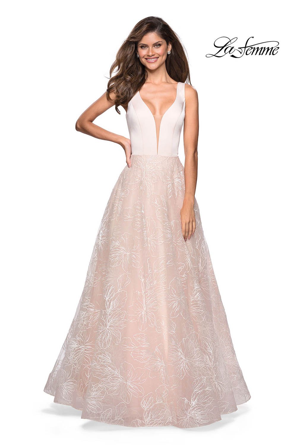 La Femme 27325 prom dress images.  La Femme 27325 is available in these colors: Pale Pink.